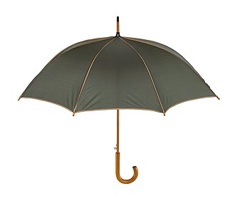 Automatic wooden stick umbrella with colour-matching piping,colour dark green, beige